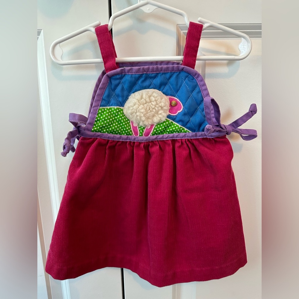 Vintage Ruth Scharf Pink Sheep Corduroy Dress Size 24 Months